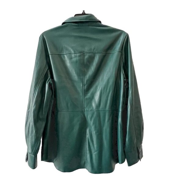 Chico’s Women’s Faux Leather Shacket Size 8/10 Pockets Buttery Soft Jasper Green - Picture 2 of 13